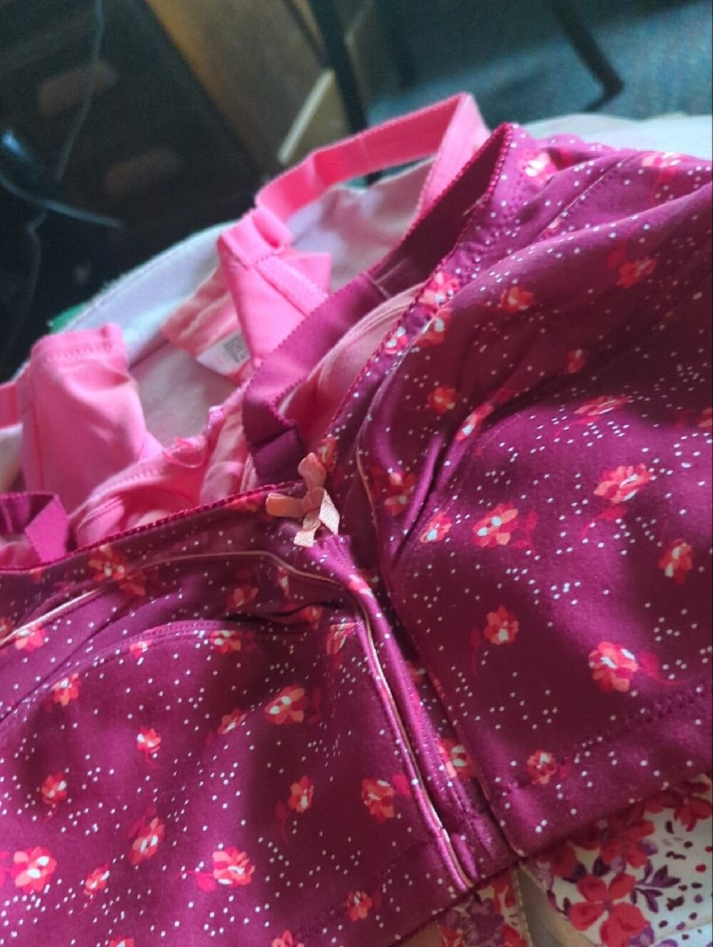 Bras3pack;Pink Solid,Floral,Dark Red Floral,3 Bras,New,3 Pak Back FastenerCotton - Picture 15 of 16